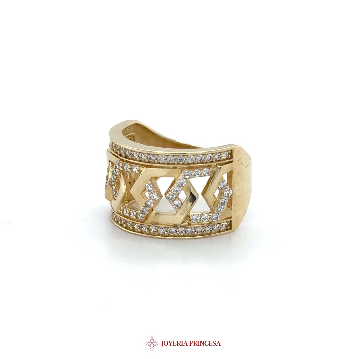 14K Gold Geometric Pattern Ring with CZ Stones (UN-1184)