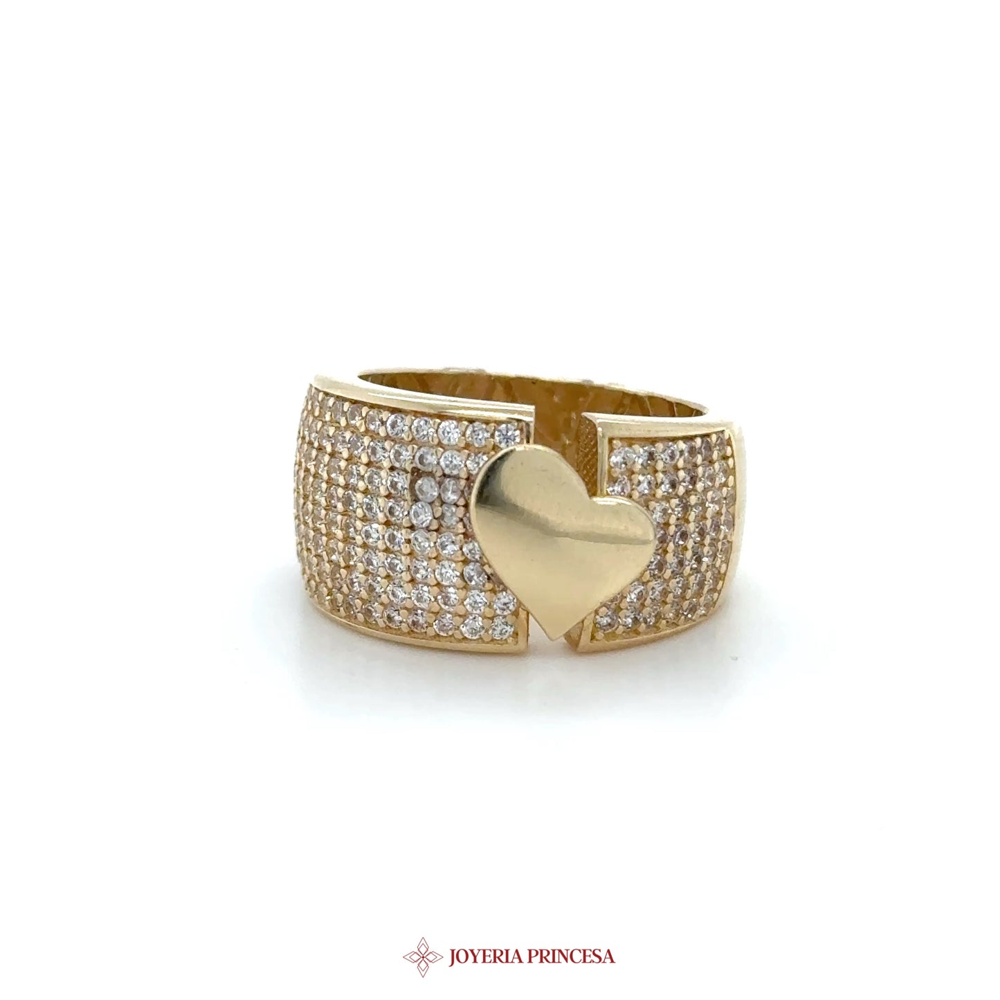 14K Gold Heart Motif Ring with CZ Accents