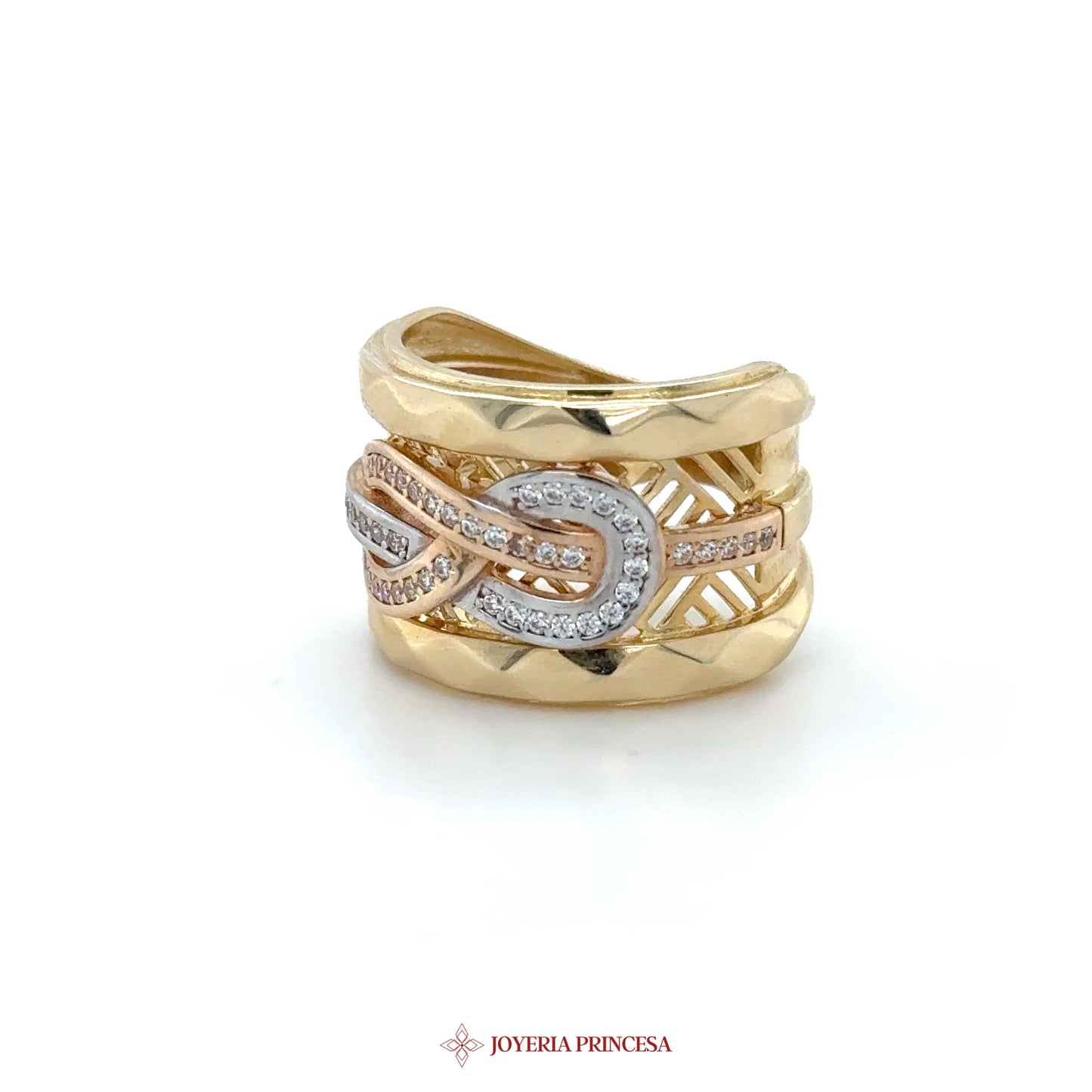 14K Gold Interlocking Knot Ring with CZ Accents