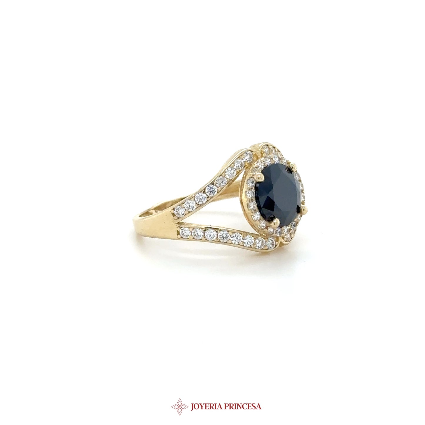 14K Gold Sapphire and CZ Halo Ring