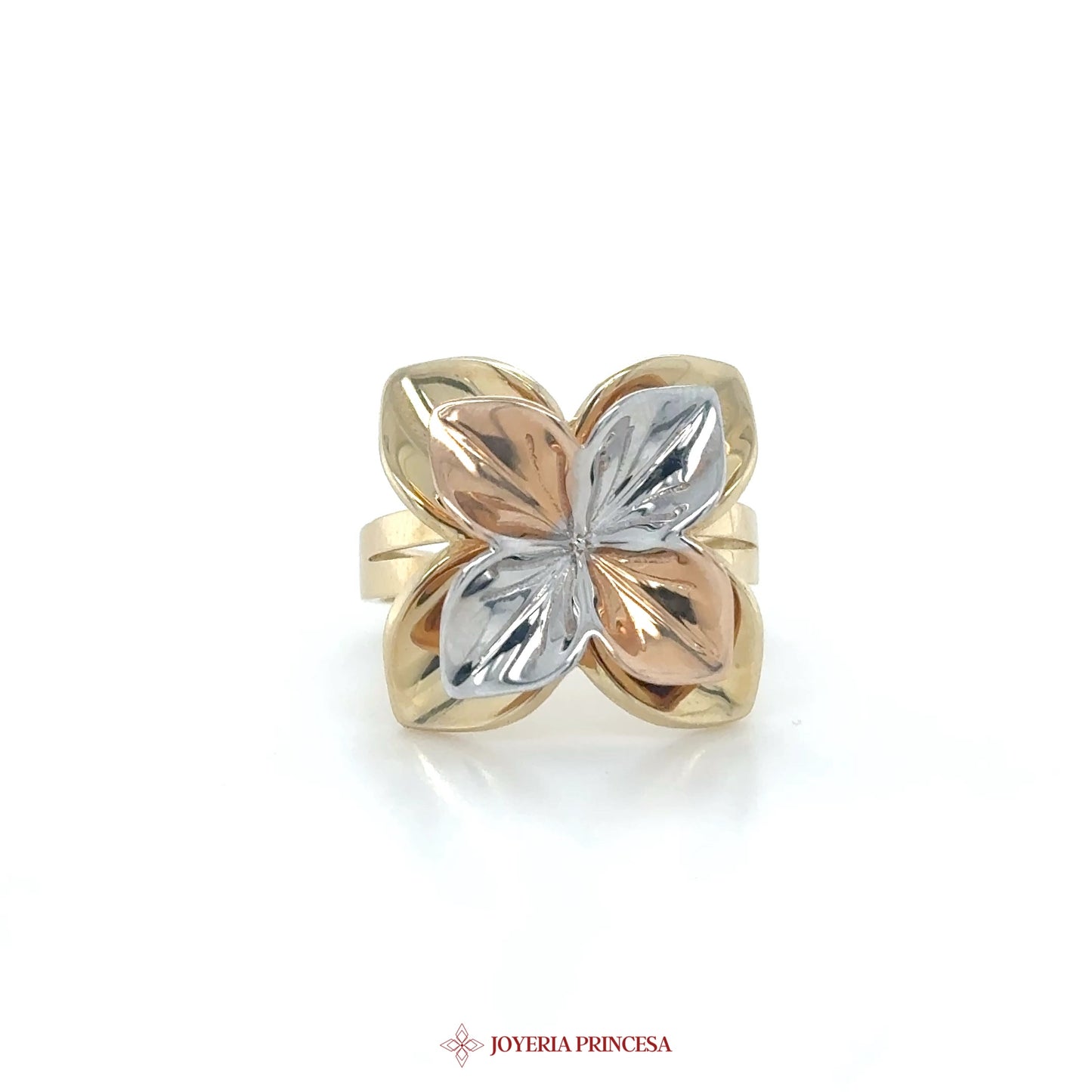 14K Tri-Color Floral Motif Ring