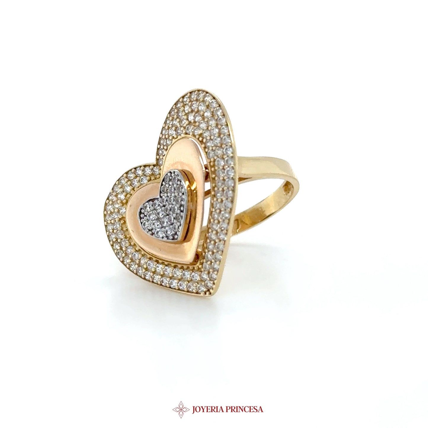 14K Gold Heart Shaped Ring with CZ Stones (UN-1208)