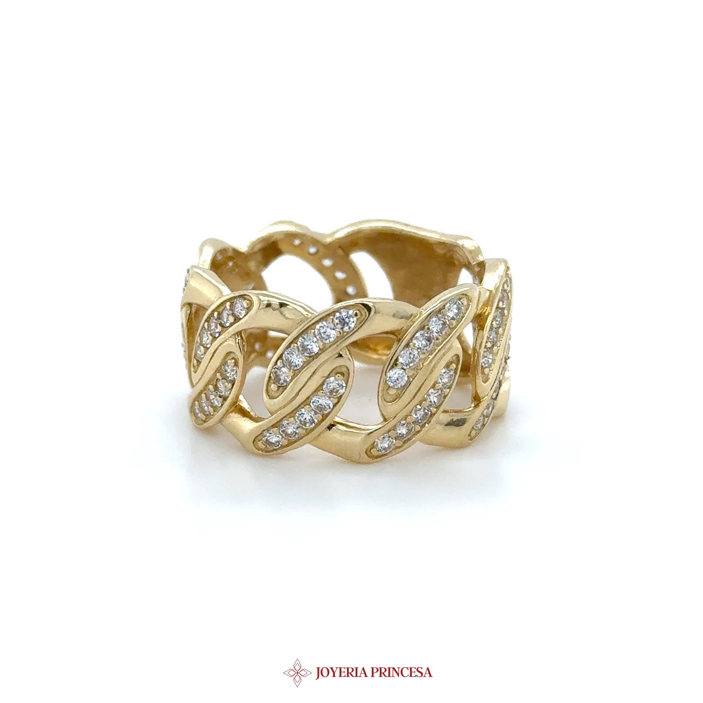 14K Gold Interlocking Chain Design Ring with CZ Stones