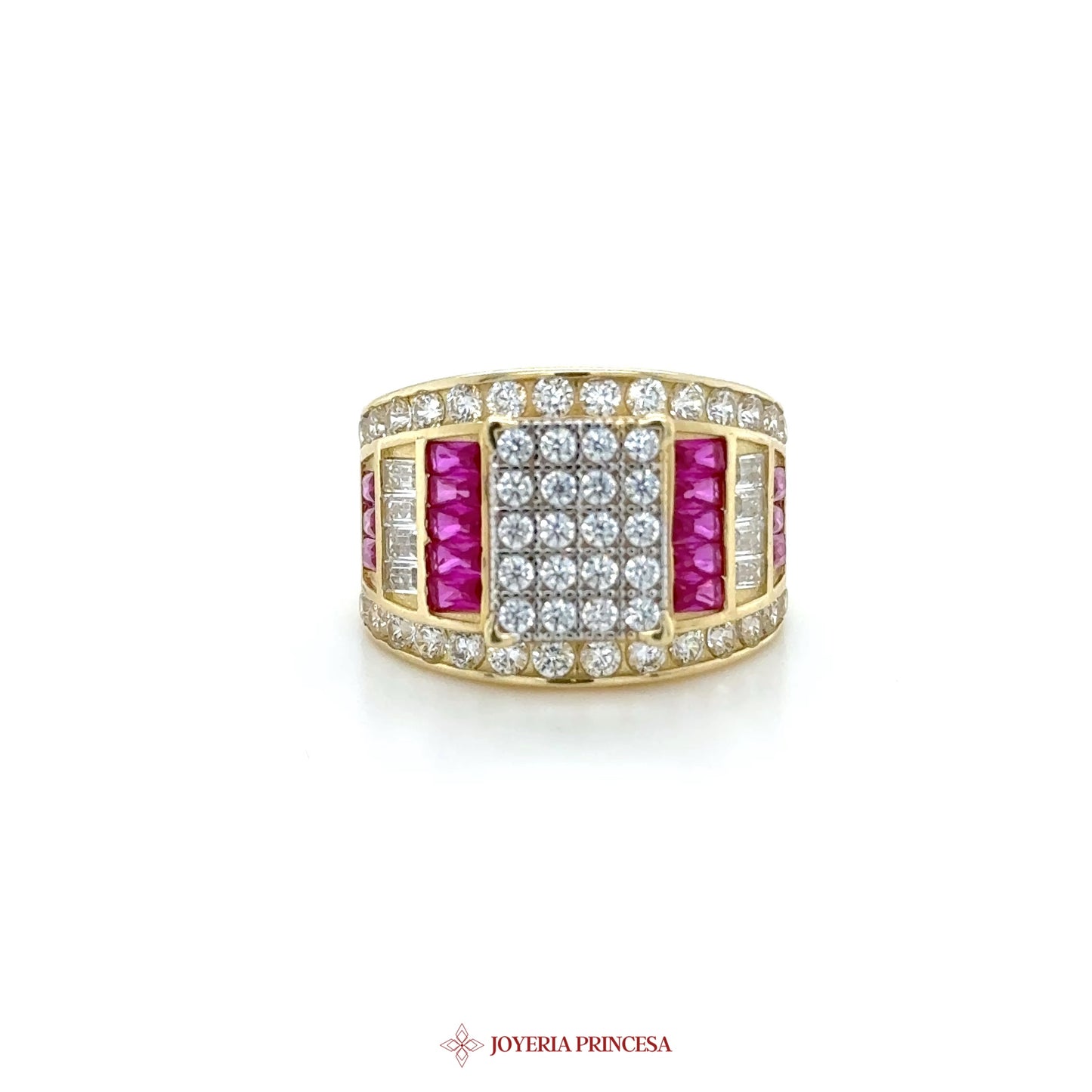 14K Gold Ring with Pink and Clear Simulated Stones