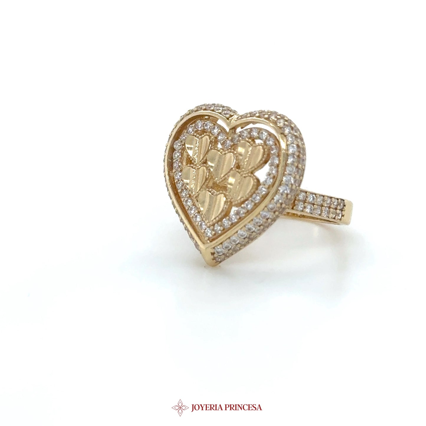 14K Gold Heart-Shaped Ring with Clear CZ Stones