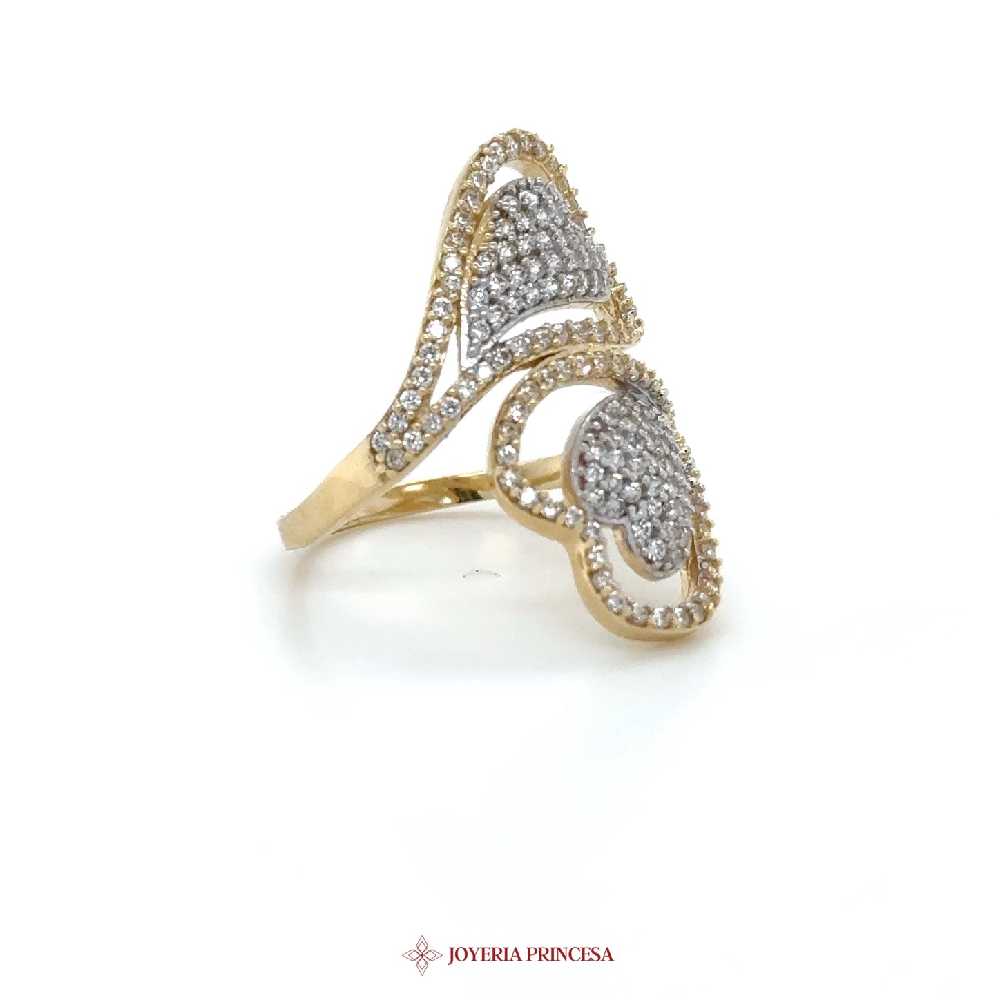 14K Gold Heart Motif Ring with Cubic Zirconia