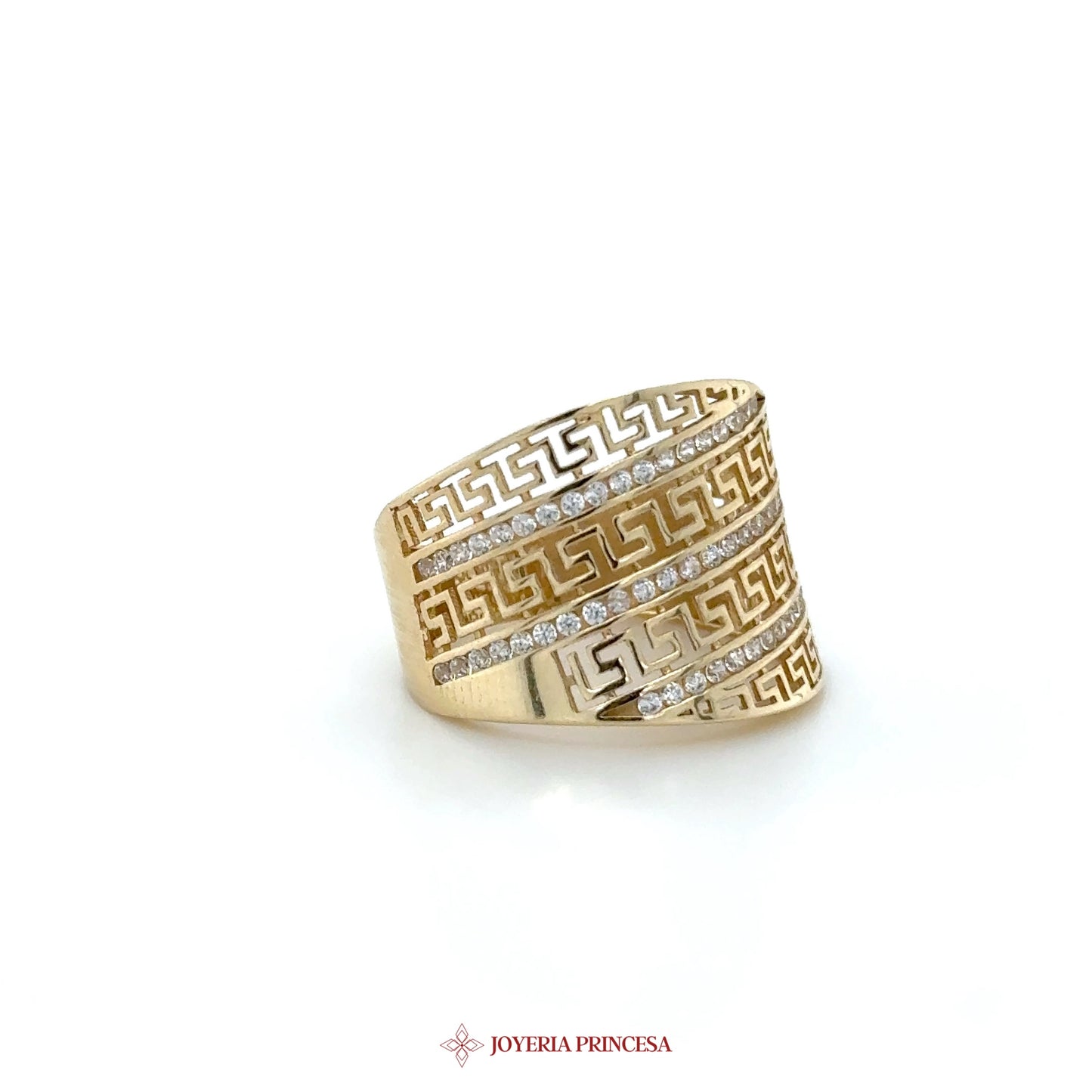 14K Gold Greek Key Design Wide Band Ring