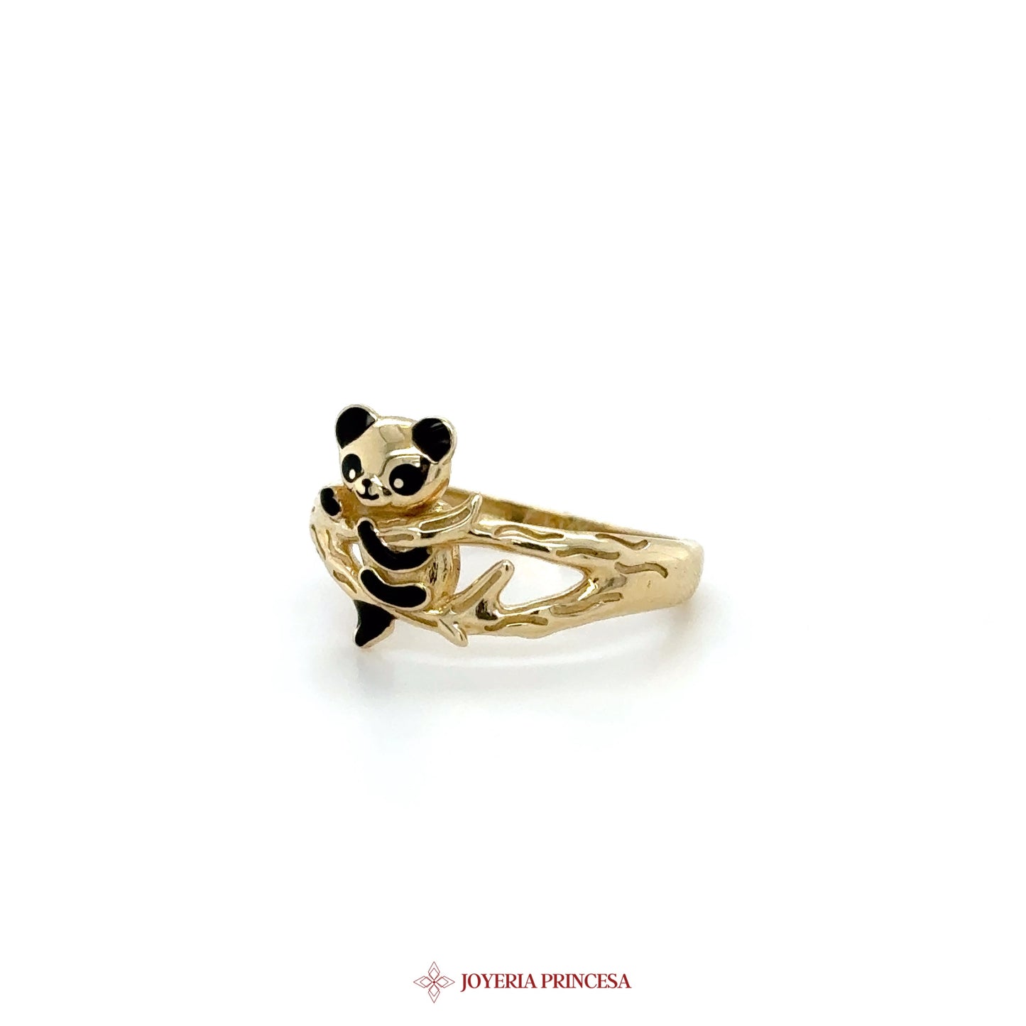 14K Gold Panda Motif Ring with Black Enamel