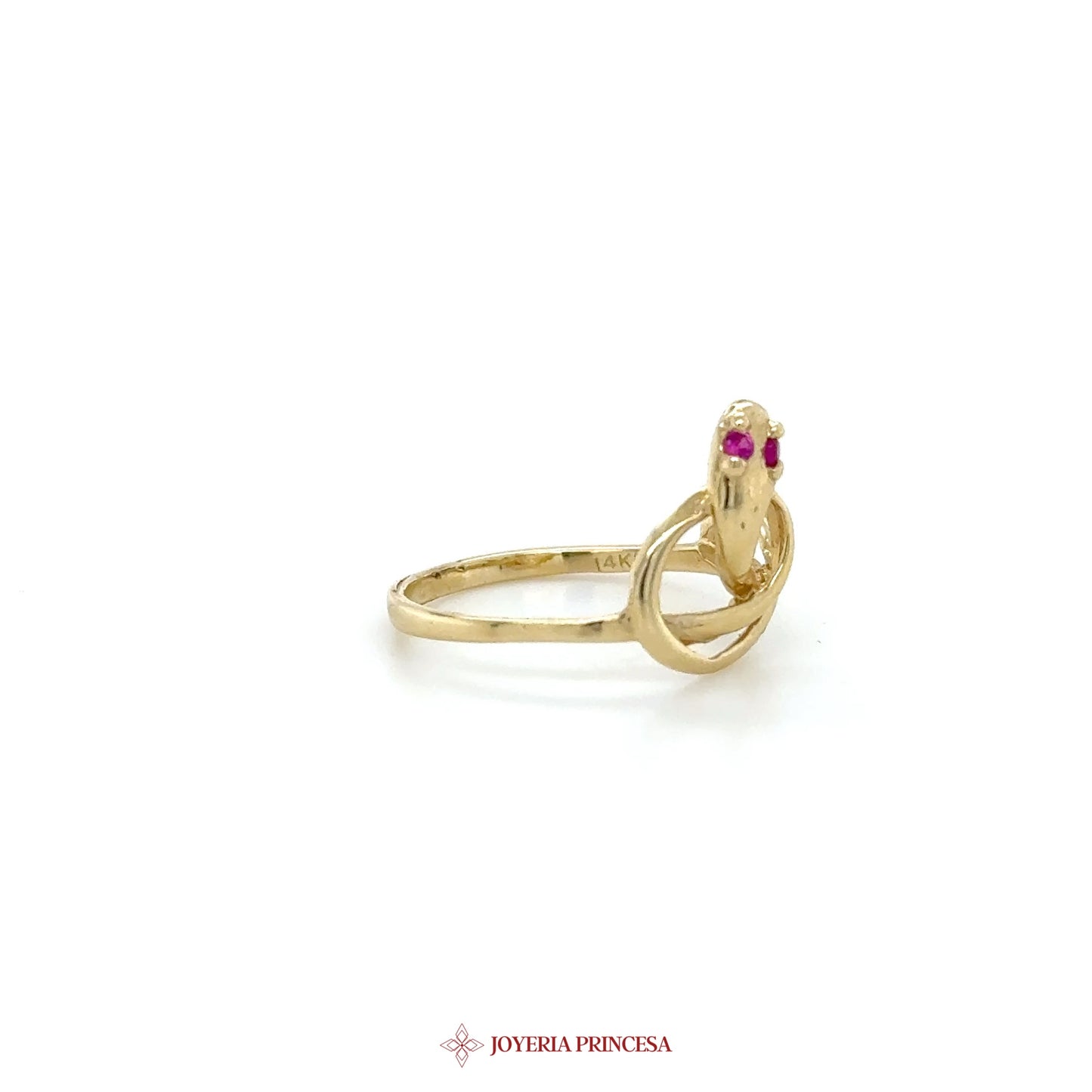 14K Gold Snake Ring with Ruby Eyes