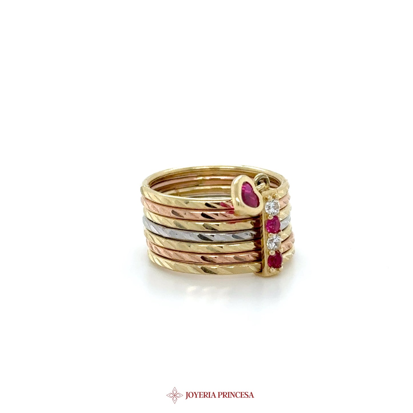 Stackable Gold Ring with Ruby and CZ Accents 10K