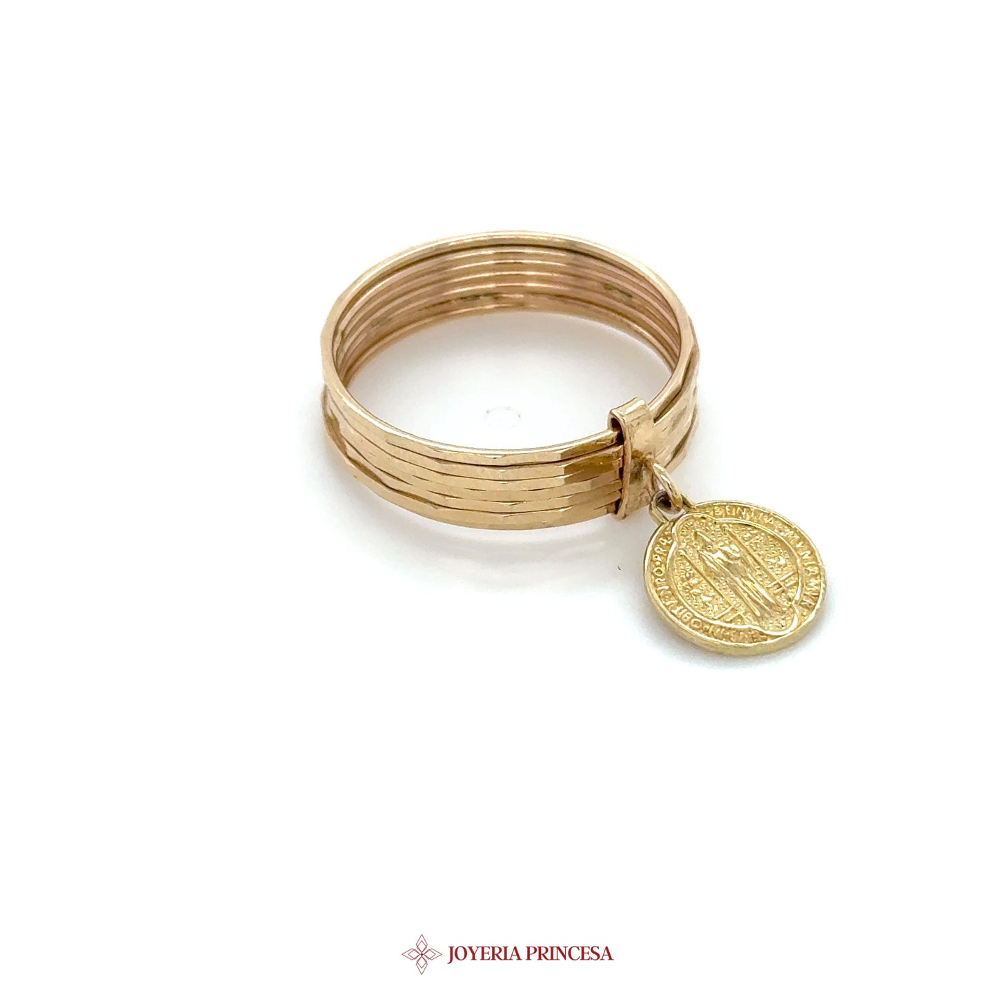 Gold Plated Stacking Ring with Medallion Charm 10K