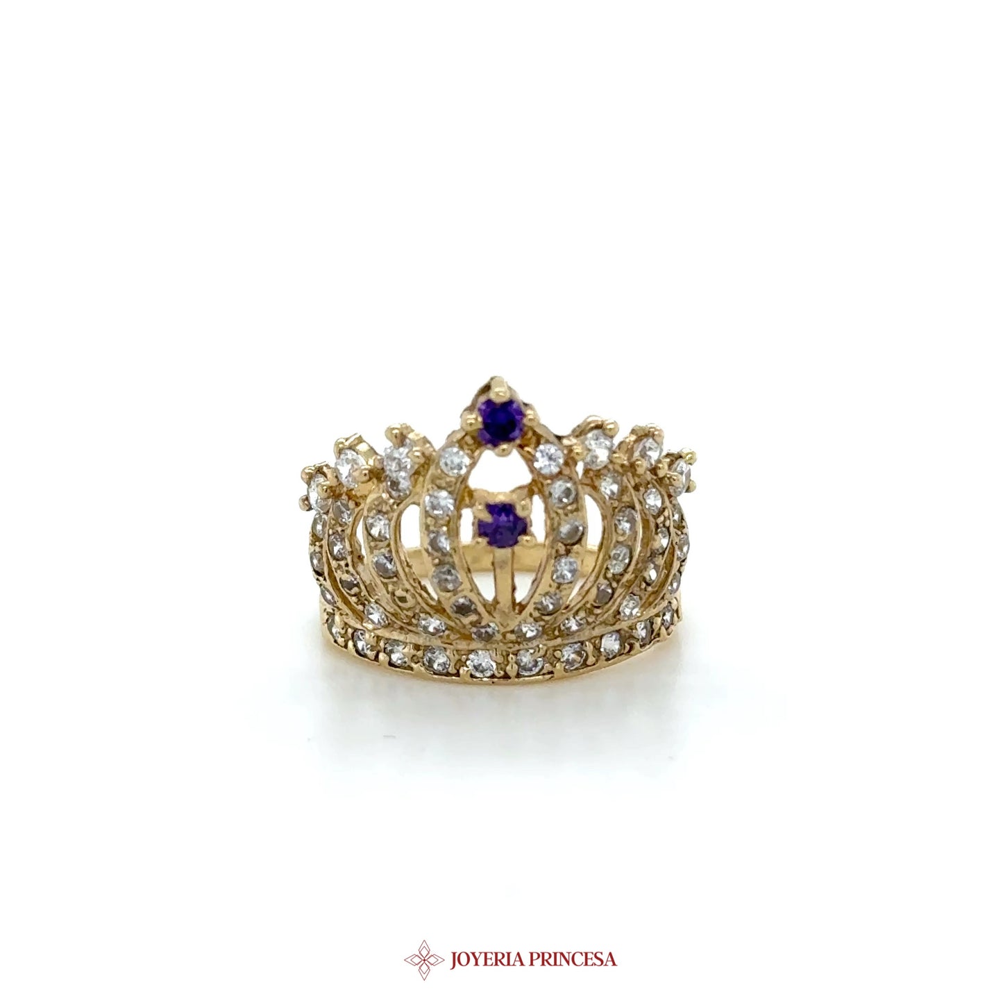 Crown Ring with Purple and Clear CZ Stones, 10K Gold