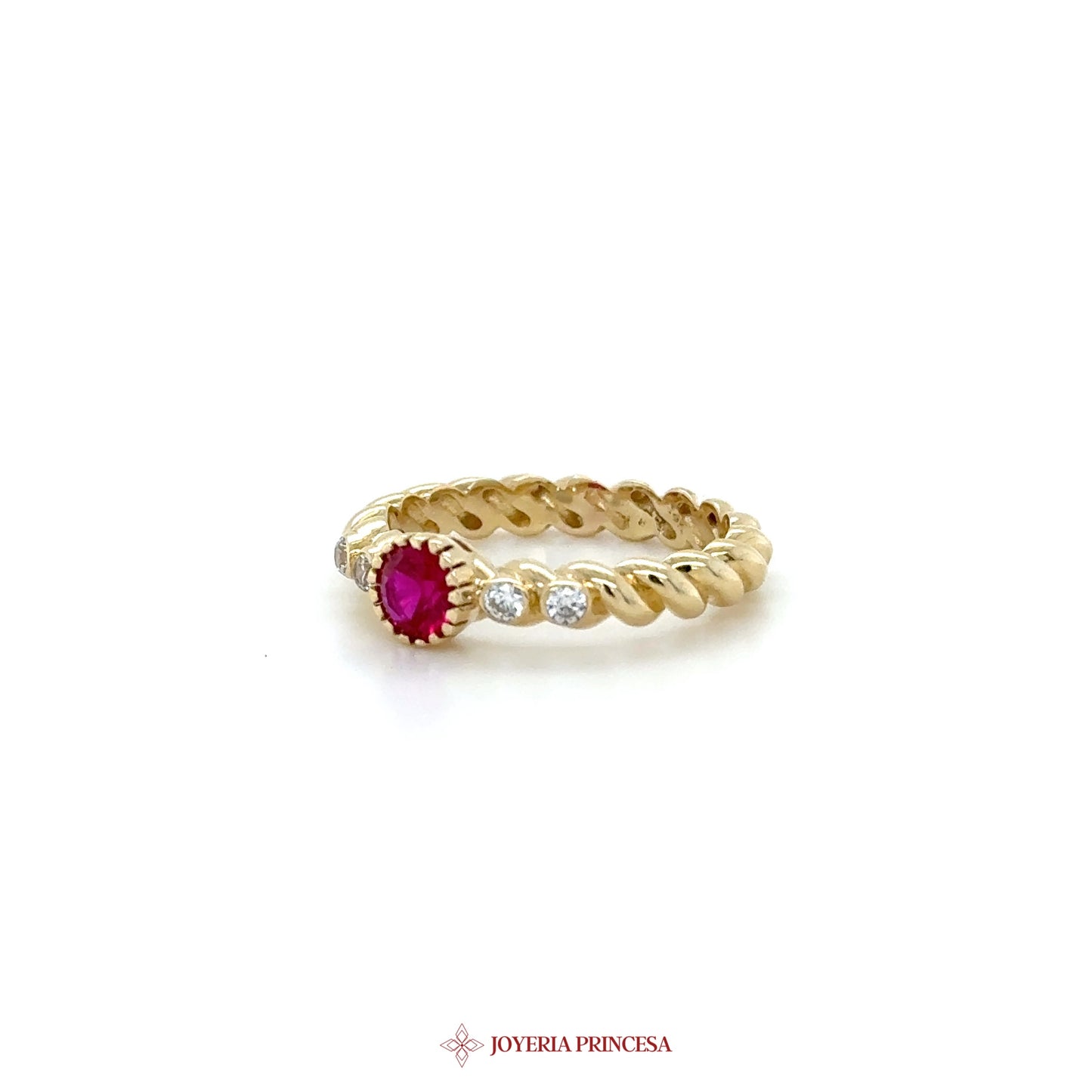 14K Twisted Band Ring with Ruby and CZ Accents
