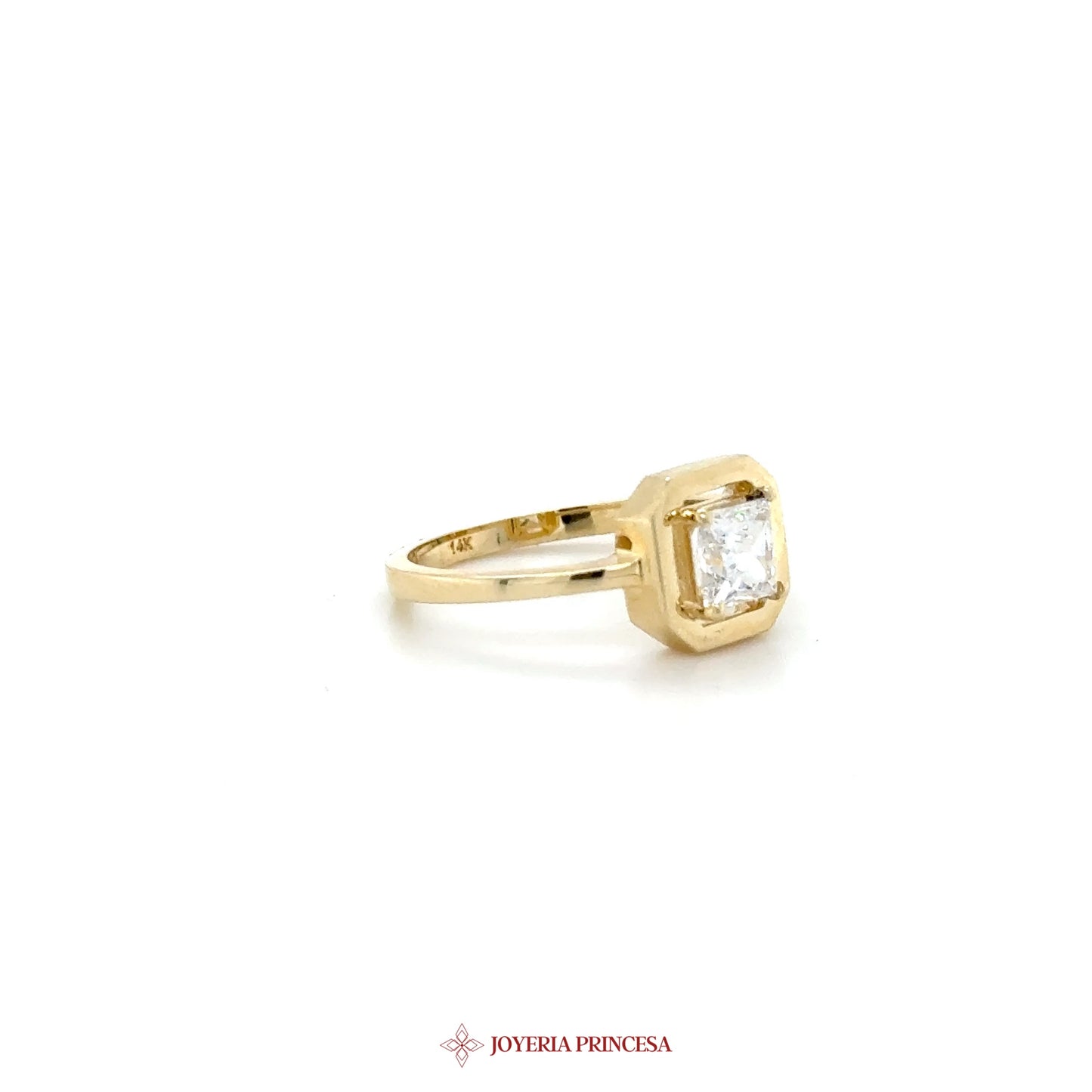 14K Gold Square Stone Ring with Simulated Diamond