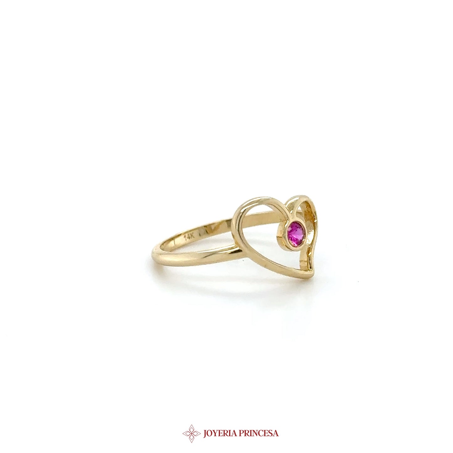 14K Gold Heart Ring with Pink Stone