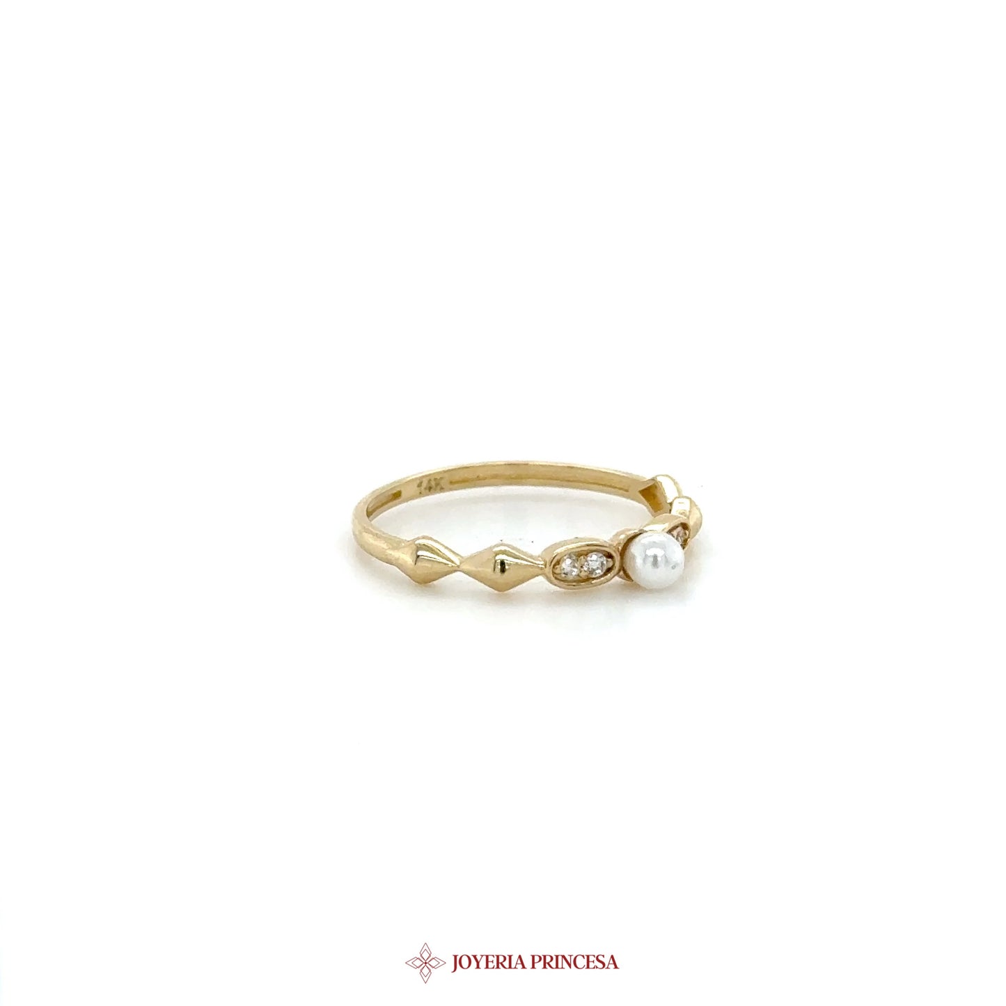 14K Gold Pearl and CZ Accent Ring