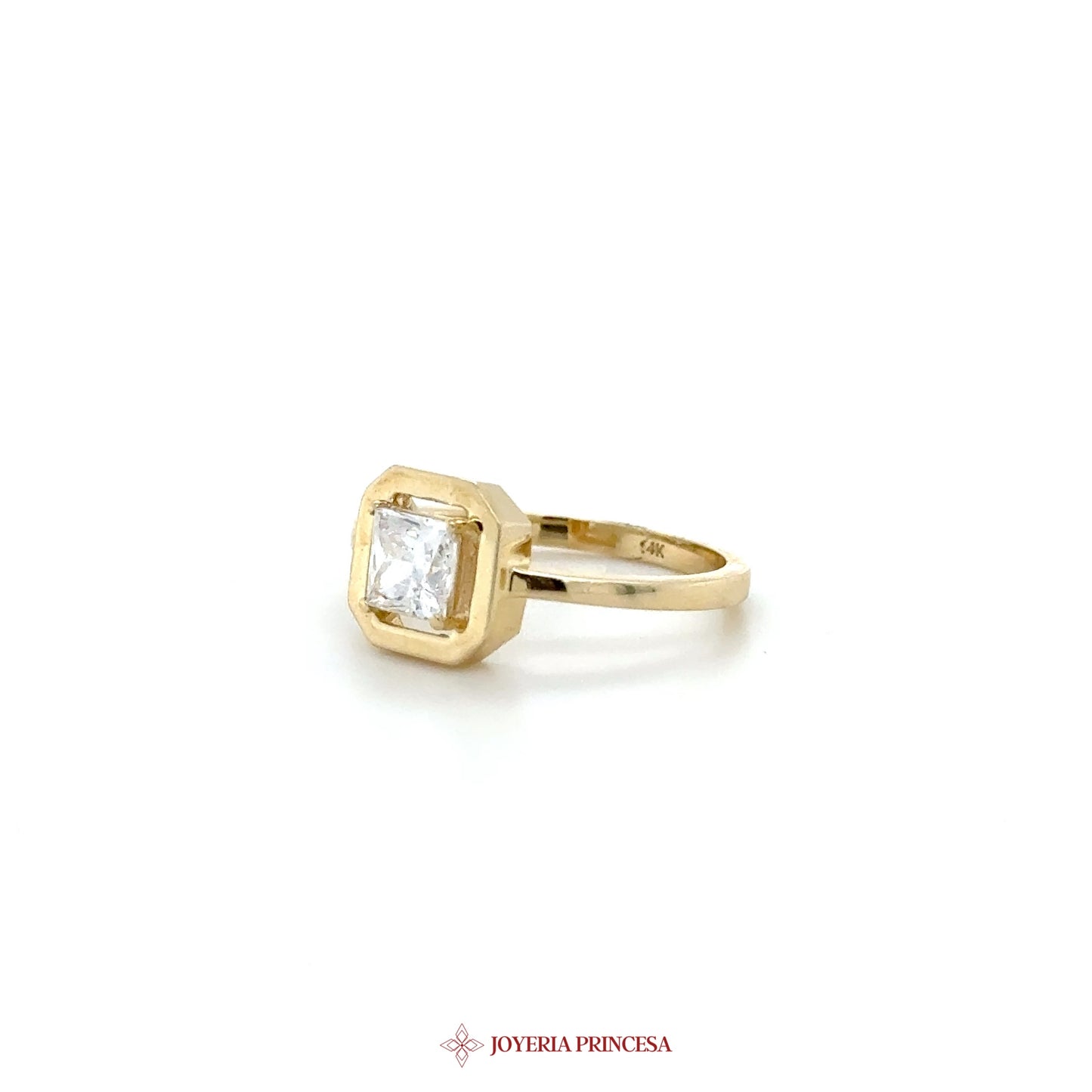 14K Yellow Gold Square Cut CZ Engagement Ring