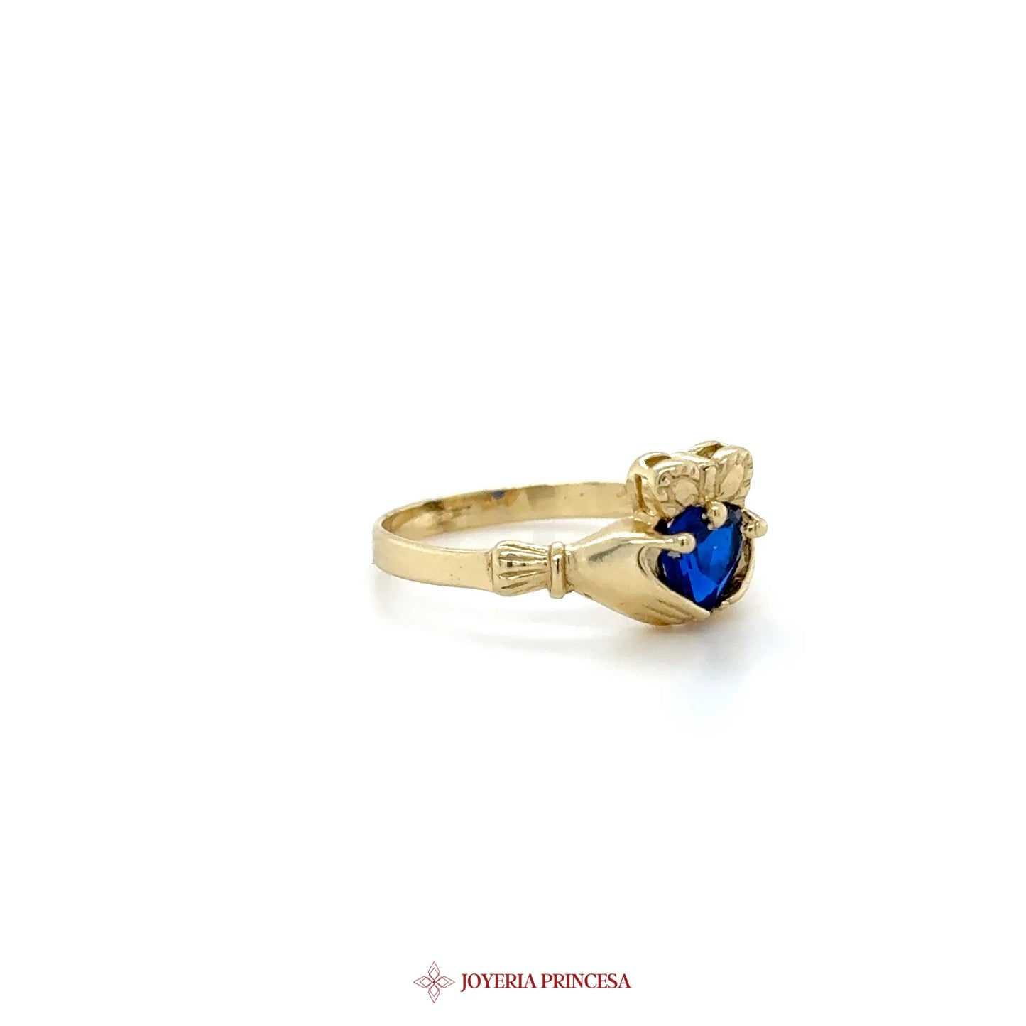 14K Gold Heart Ring with Blue Simulated Stone