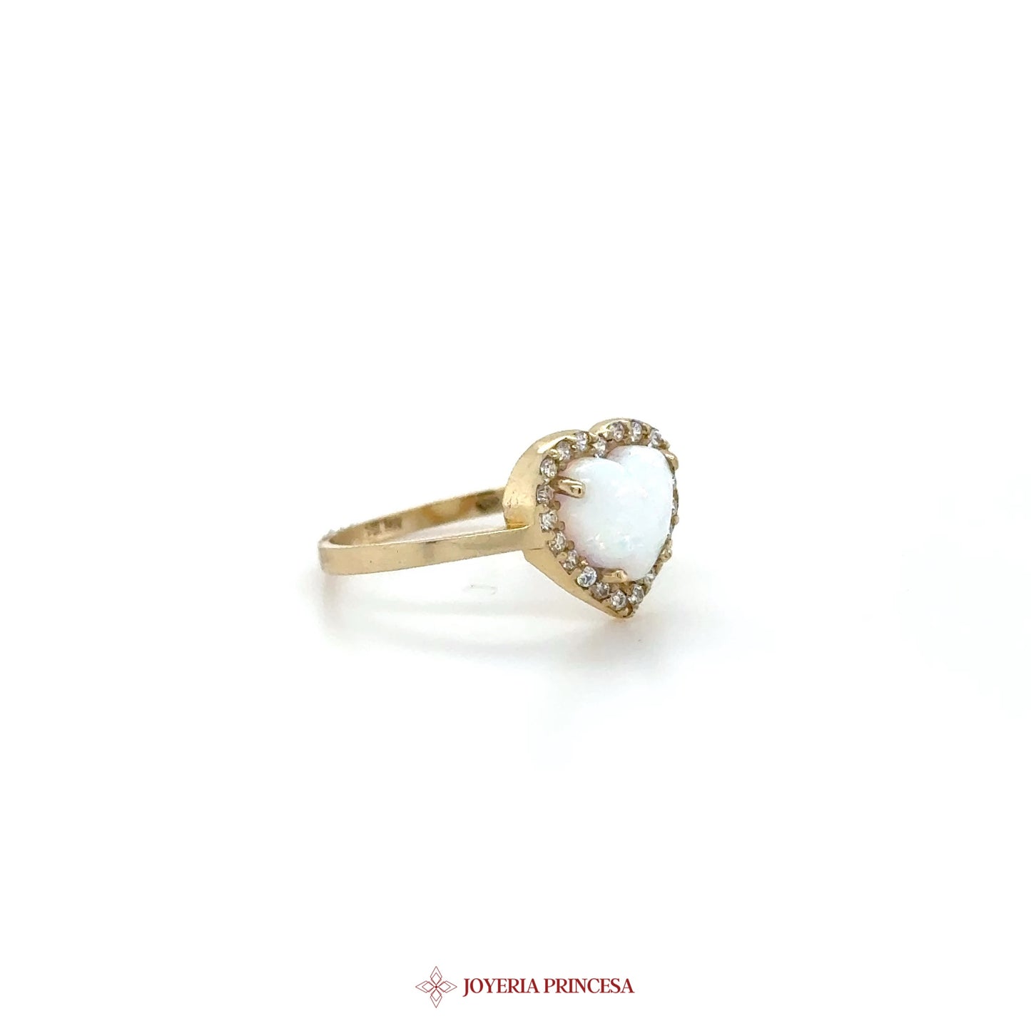 14K Heart-Shaped Ring with White Stone and CZ Accents
