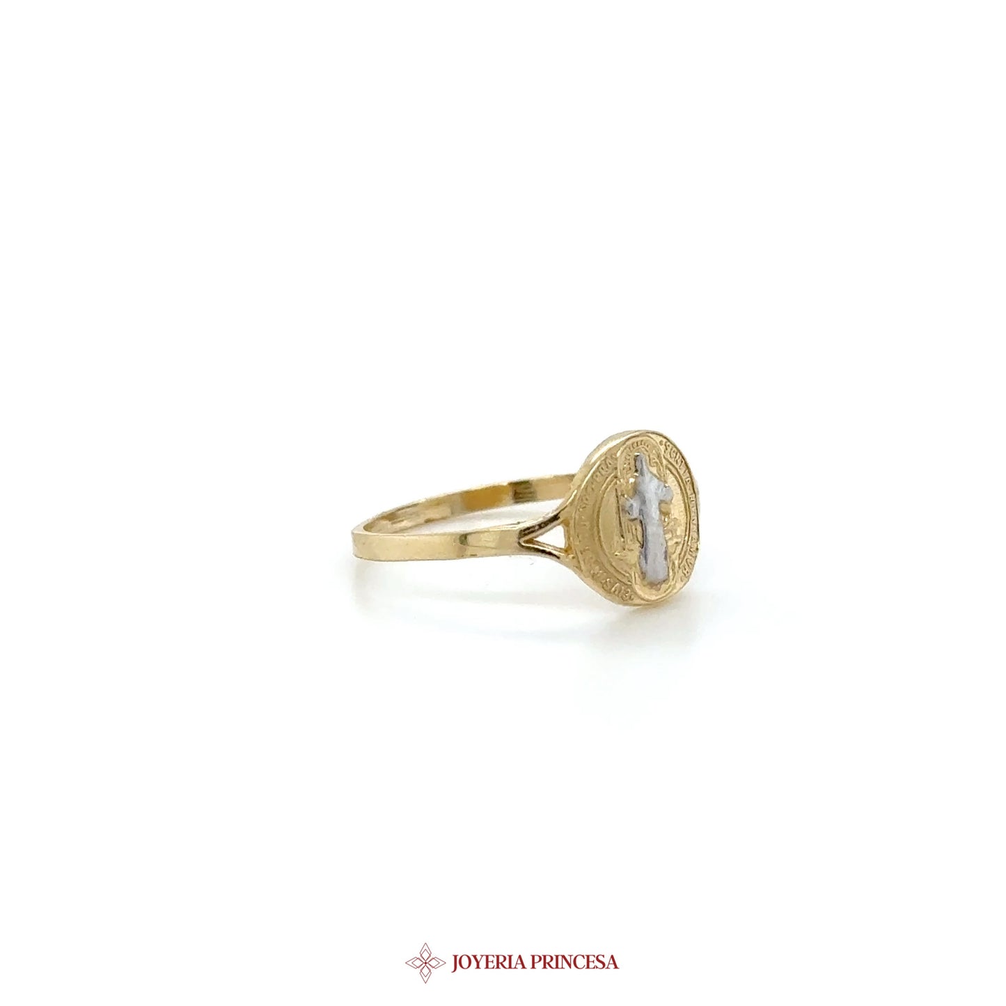 14K Gold Oval Cross Motif Ring