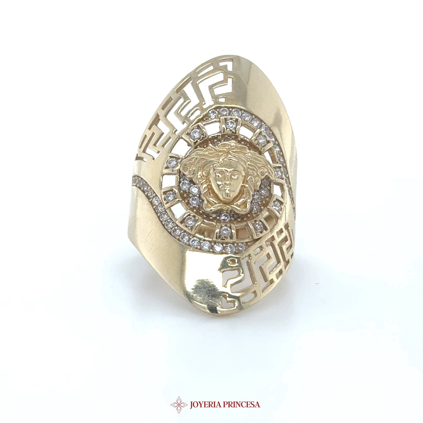 14K Gold Lion Motif Statement Ring with CZ Accents