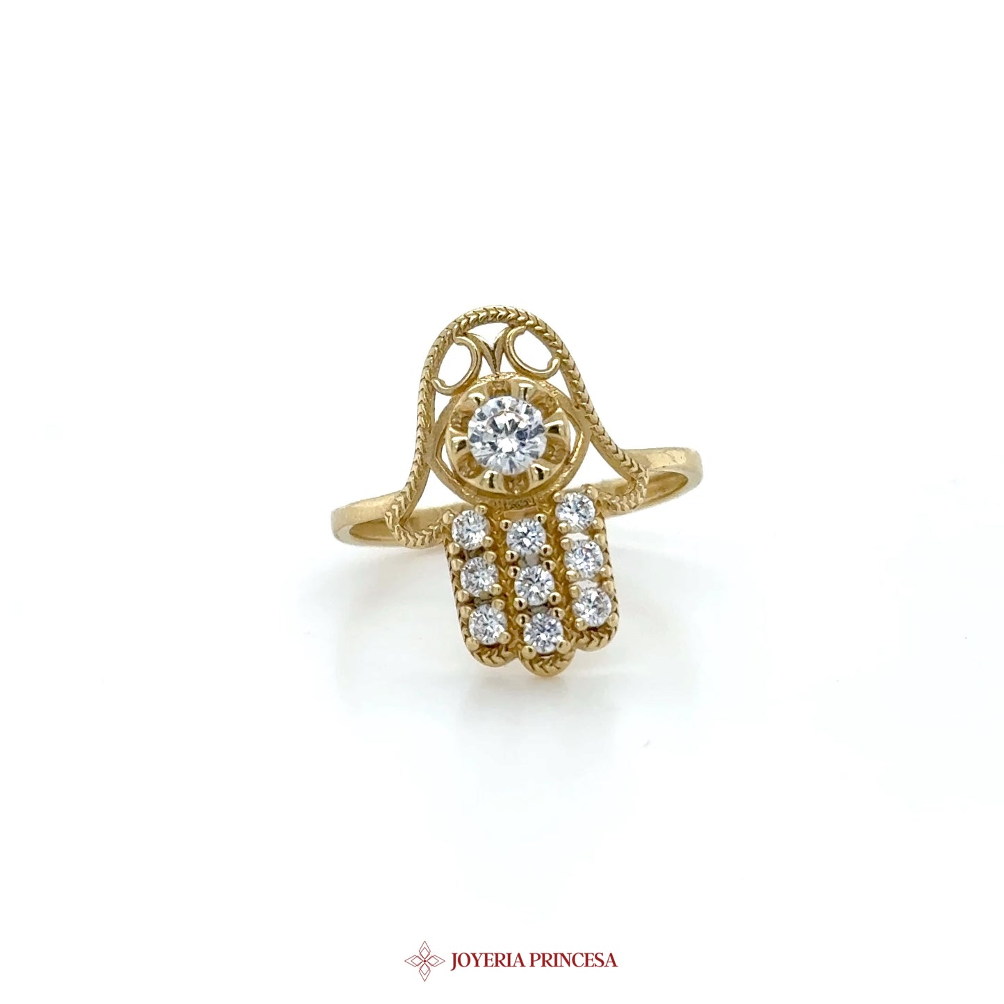 14K Gold Hamsa Ring with Simulated Stones