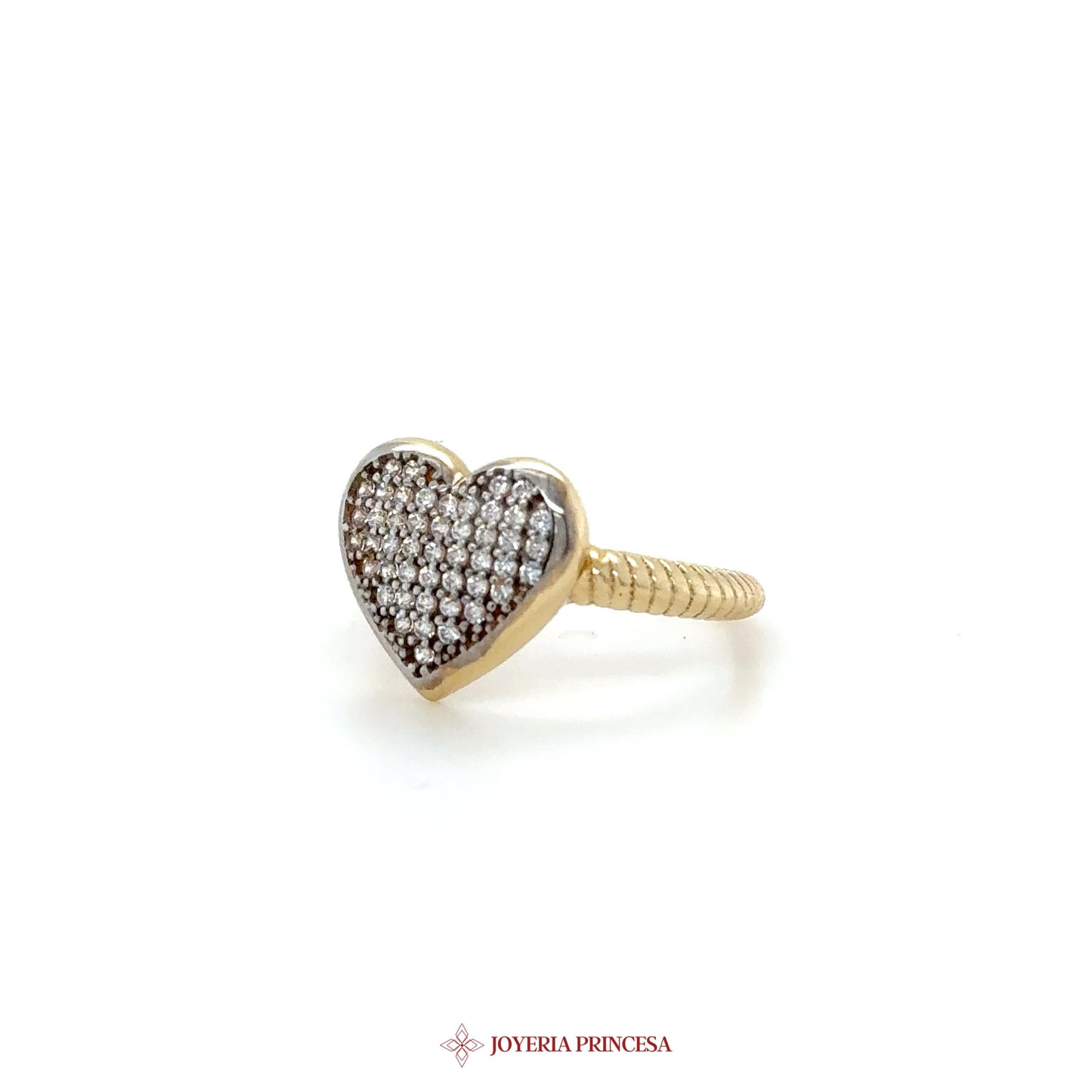 14K Gold Heart Shaped Ring with Simulated Diamonds (UN-1402)