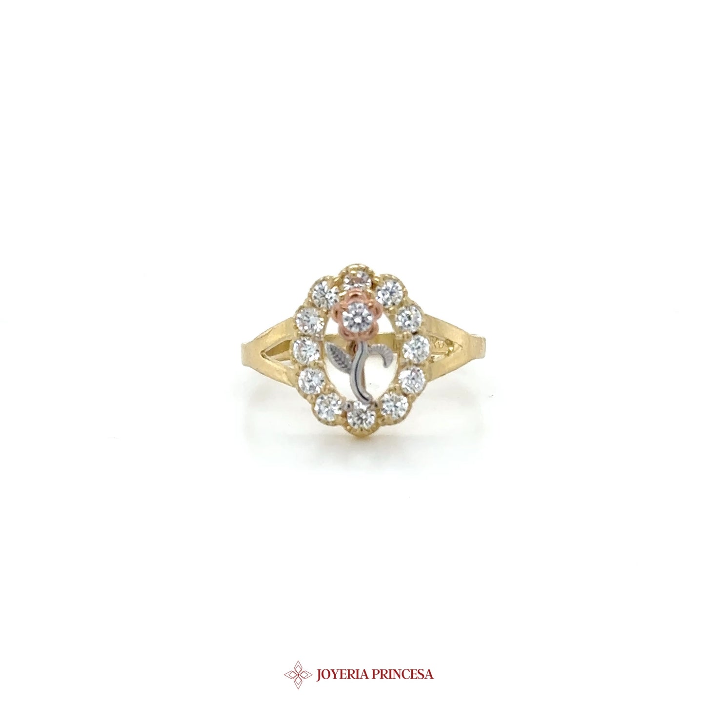 14K Gold Heart Motif Ring with Simulated Stones (UN-1419)
