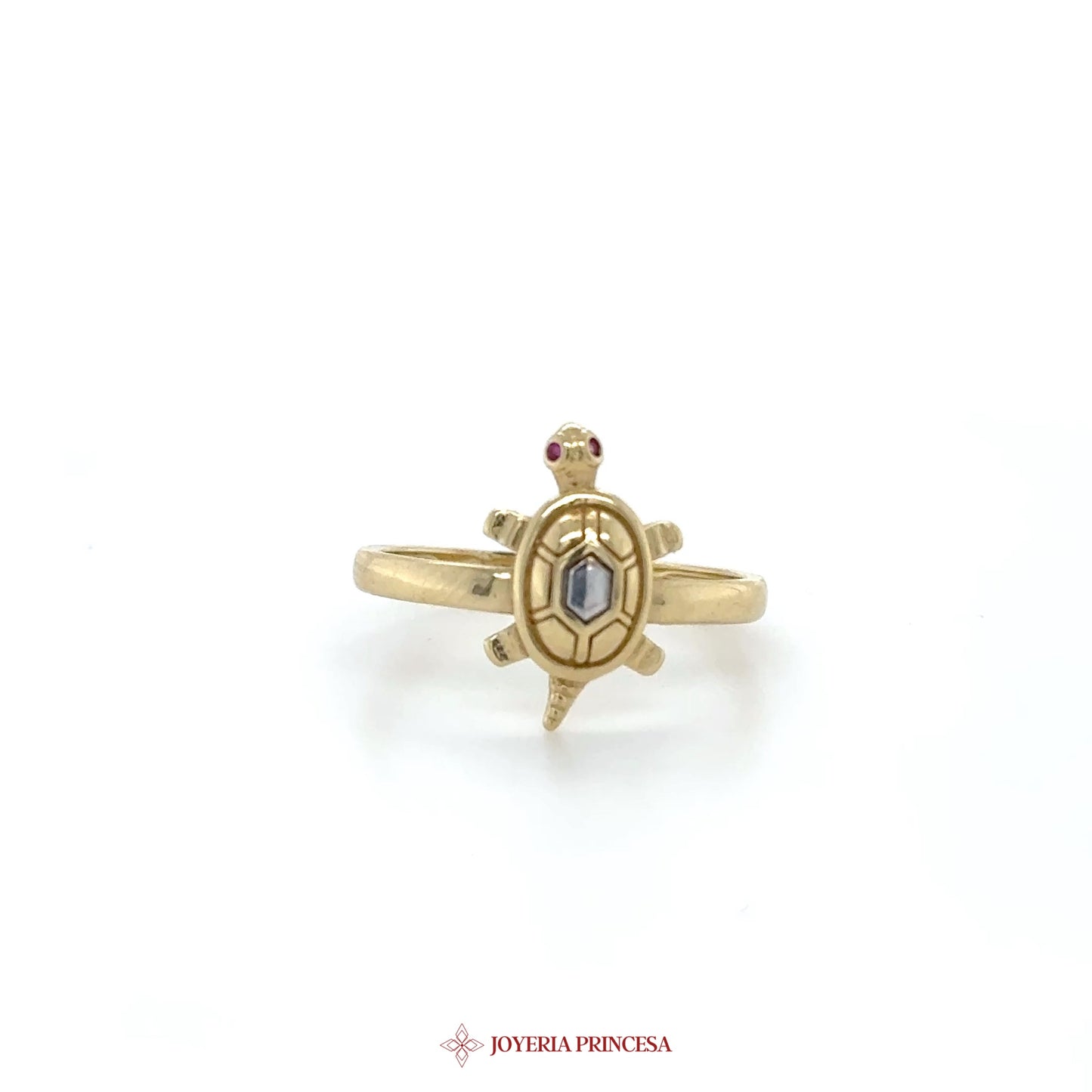 14K Gold Turtle Motif Ring with Simulated Stone