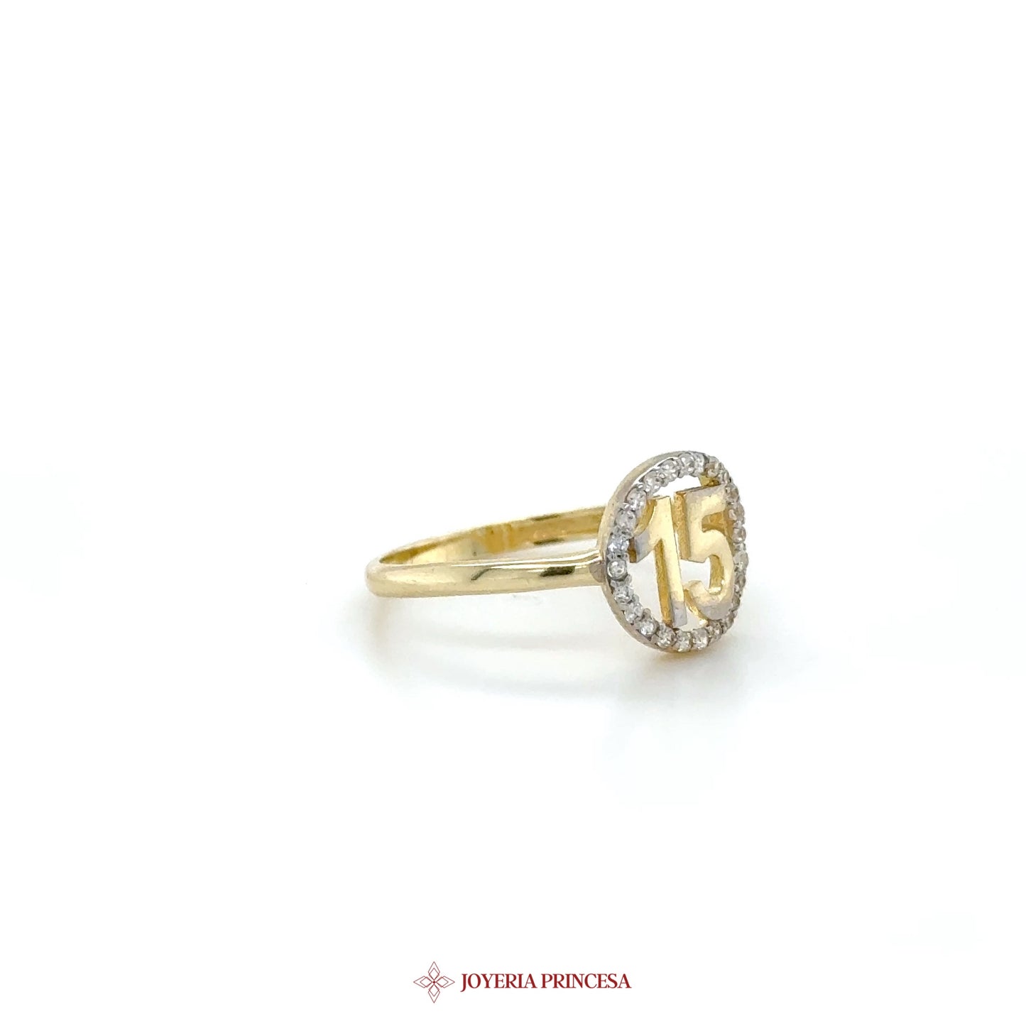 14K Yellow Gold 15th Birthday Ring with CZ Accents