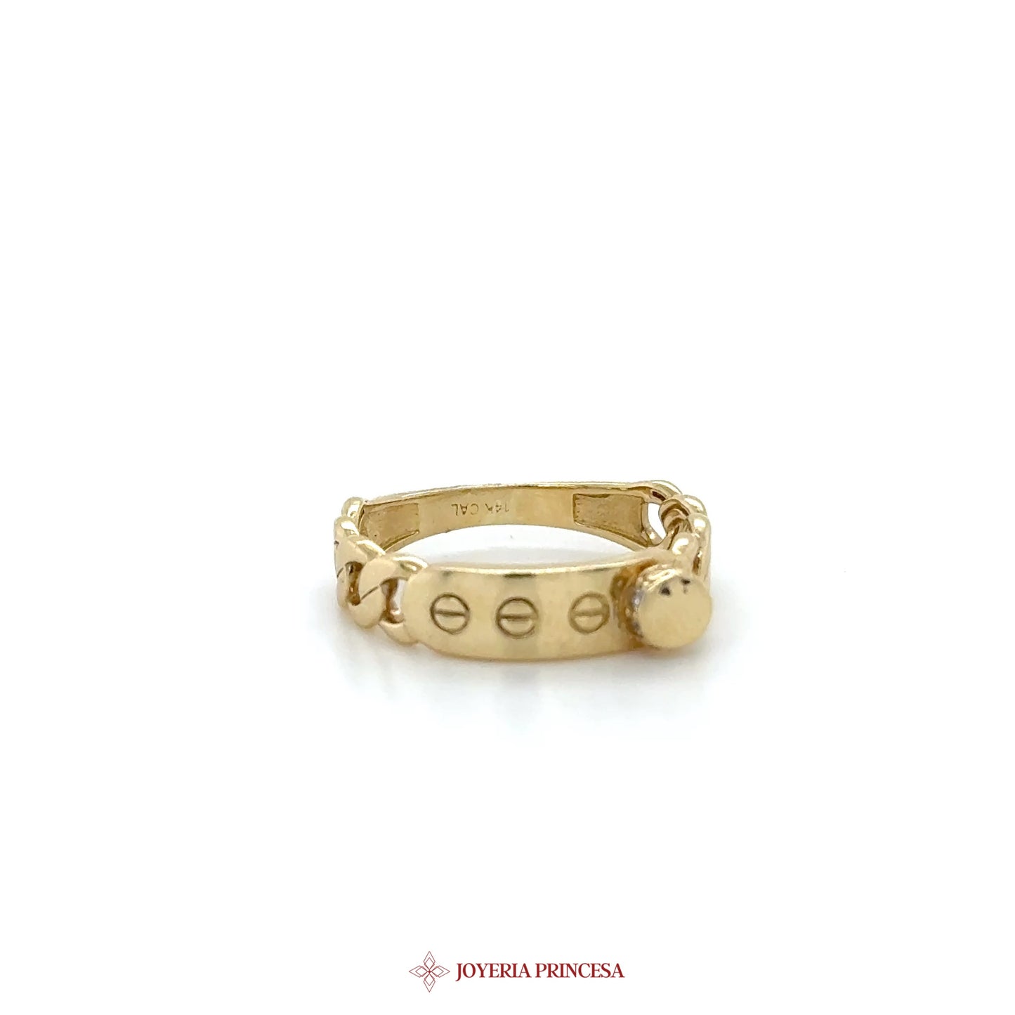 14K Gold Textured Band Ring with Chain Design