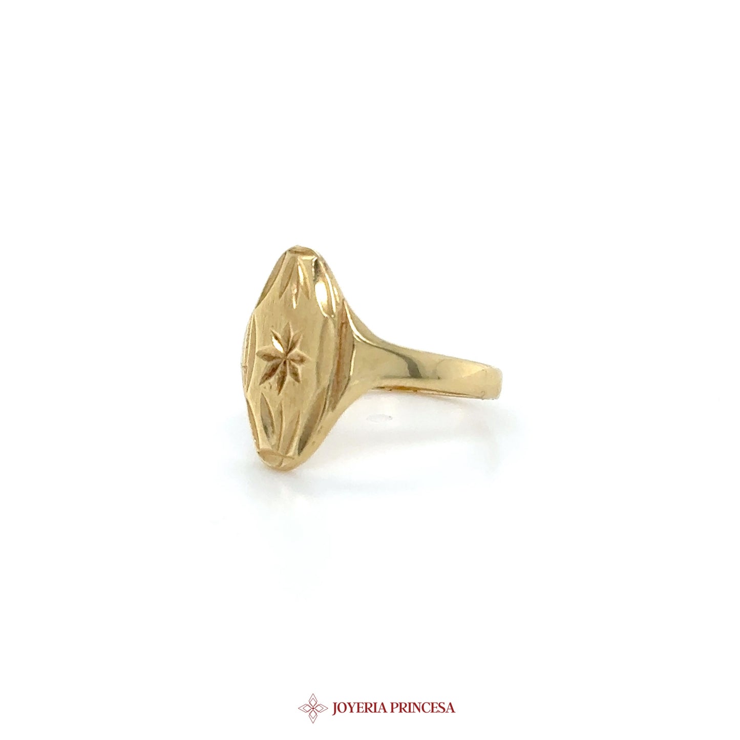 14K Gold Star Motif Ring with Faceted Stone