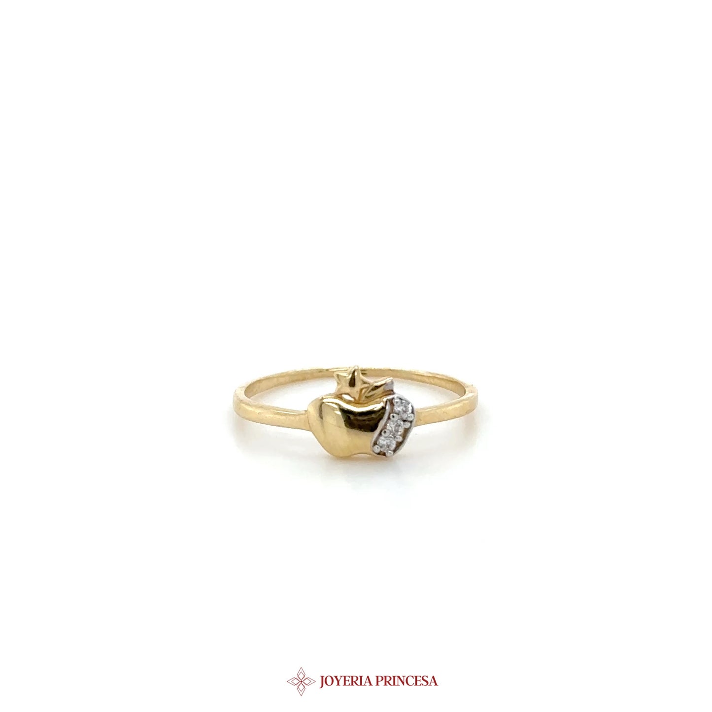 14K Gold Heart Ring with CZ Stones
