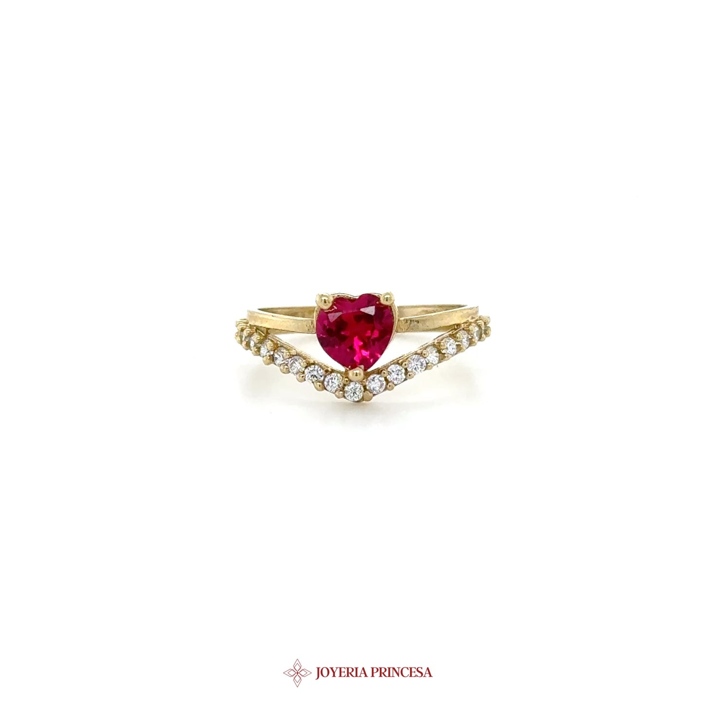 14K Heart-Shaped Ruby and CZ Accent Ring
