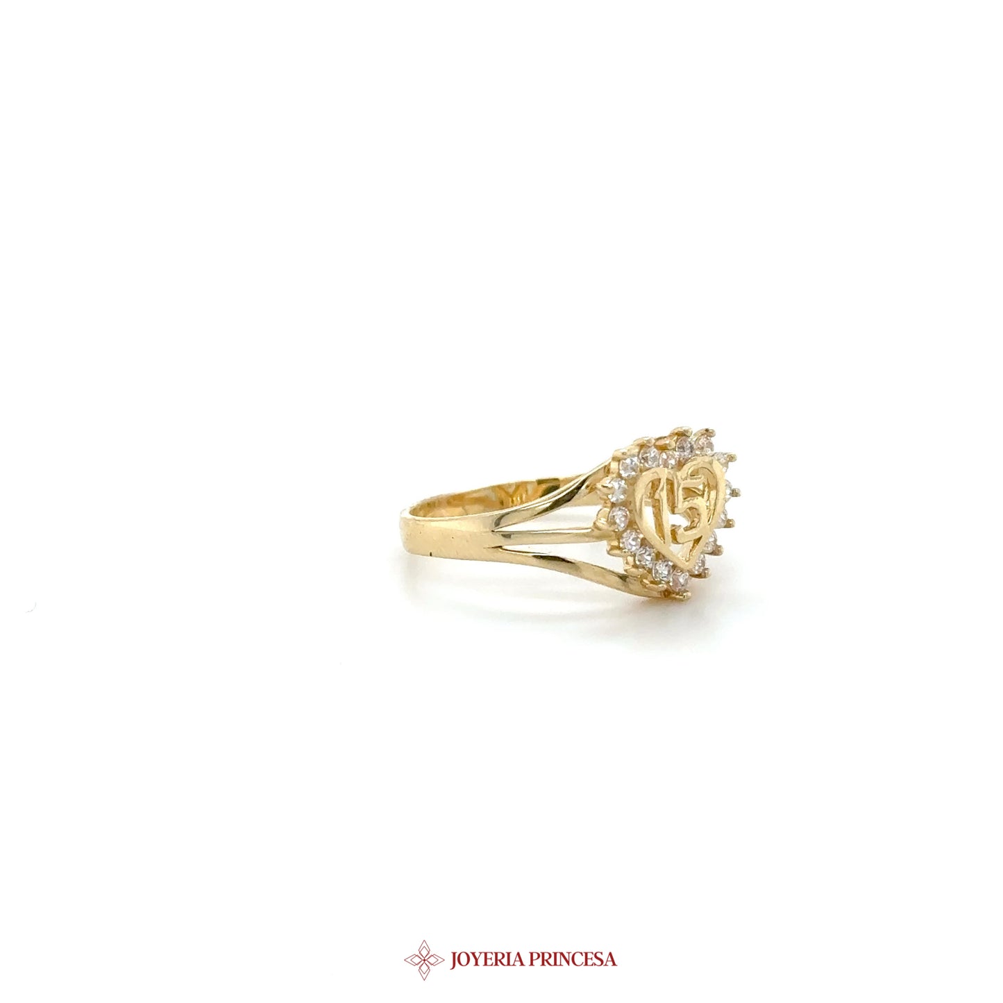 14K Gold Quinceañera Heart “15” Ring