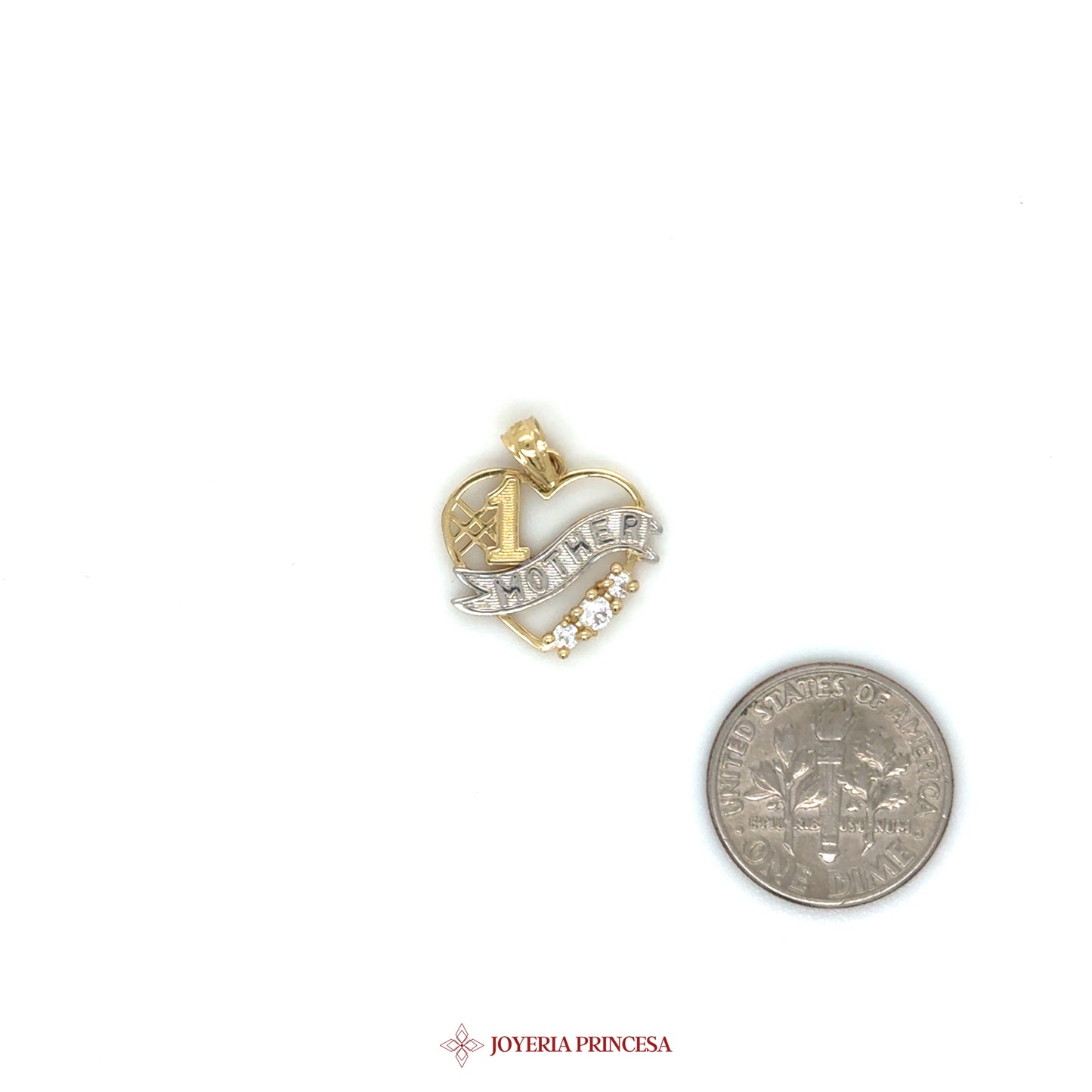 14K Gold Heart Pendant with CZ Stones