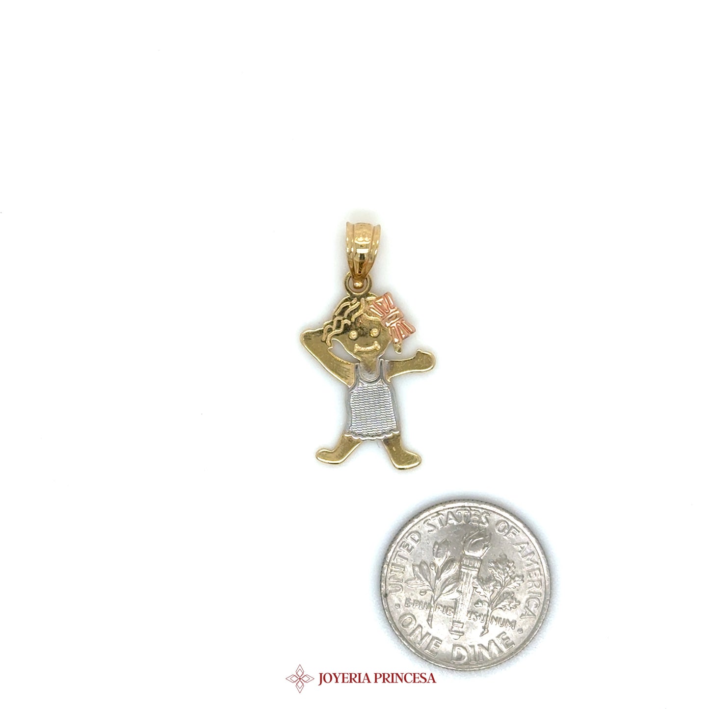 14K Gold Girl/Boy Charm Pendant with Pink Enamel