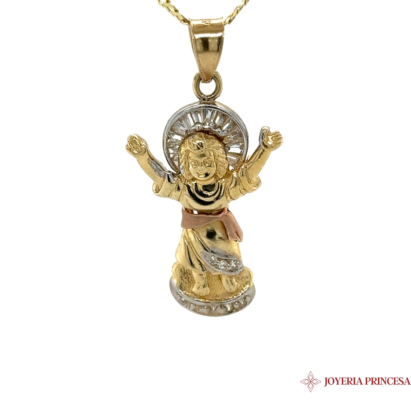Colgante Niño Jesús 14K c/ corona circonitas