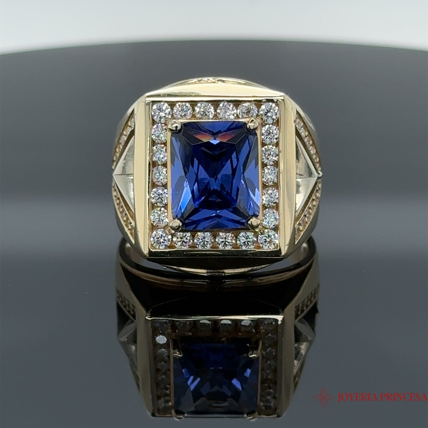 Anillo de zafiro de oro de 14 quilates para hombre
