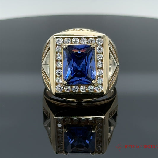 Anillo de zafiro de oro de 14 quilates para hombre