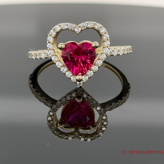 10K Anillo Doble Corazón Zirconia