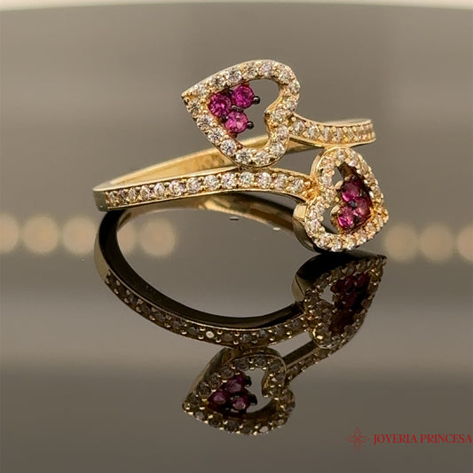Anillo Corazones Direccionales Rosa 14K