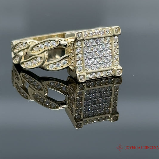 Anillo estilo cadena 14K con circonitas