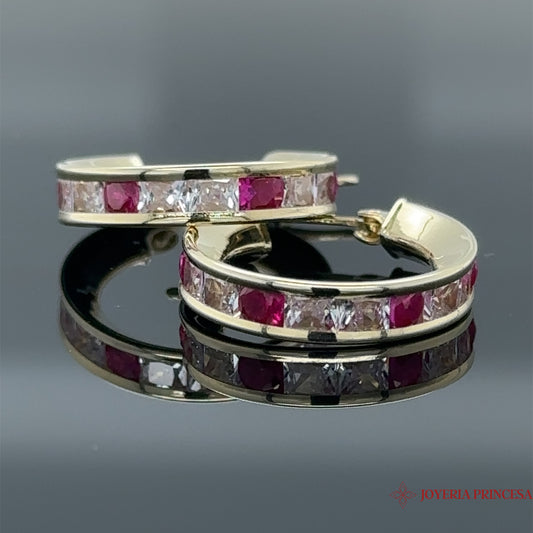 Aretes de aro 14K con circonitas rosas