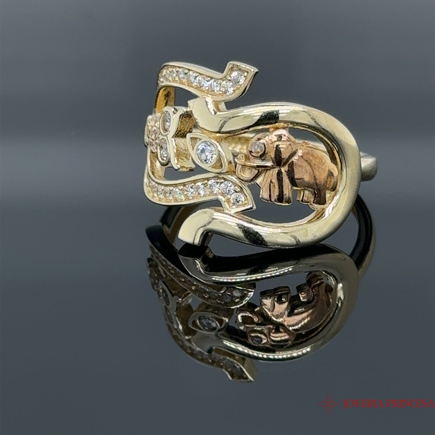 Anillo de la suerte Búho-Elefante 14K