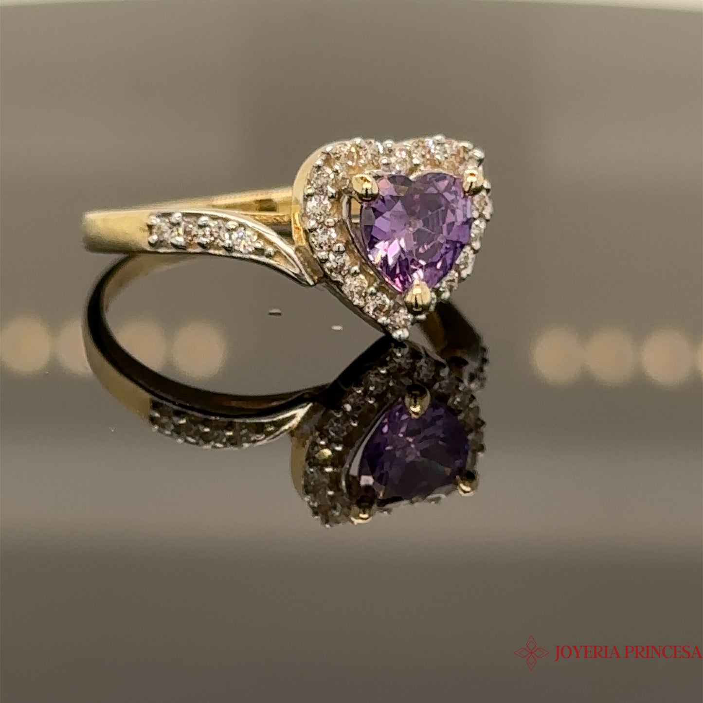 Anillo Corazón Amatista 14K