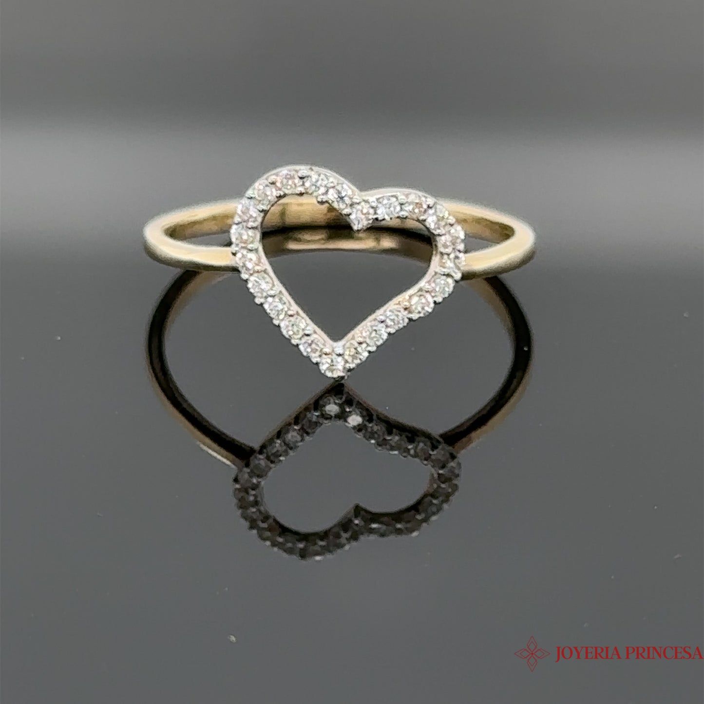 Anillo Corazón Simplista 14K Perfilado en Circonitas