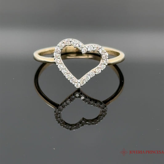 Anillo Corazón Simplista 14K Perfilado en Circonitas