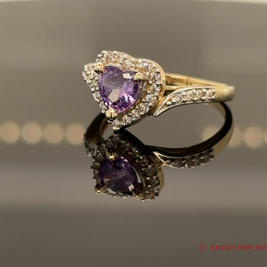 Anillo Corazón Amatista 14K