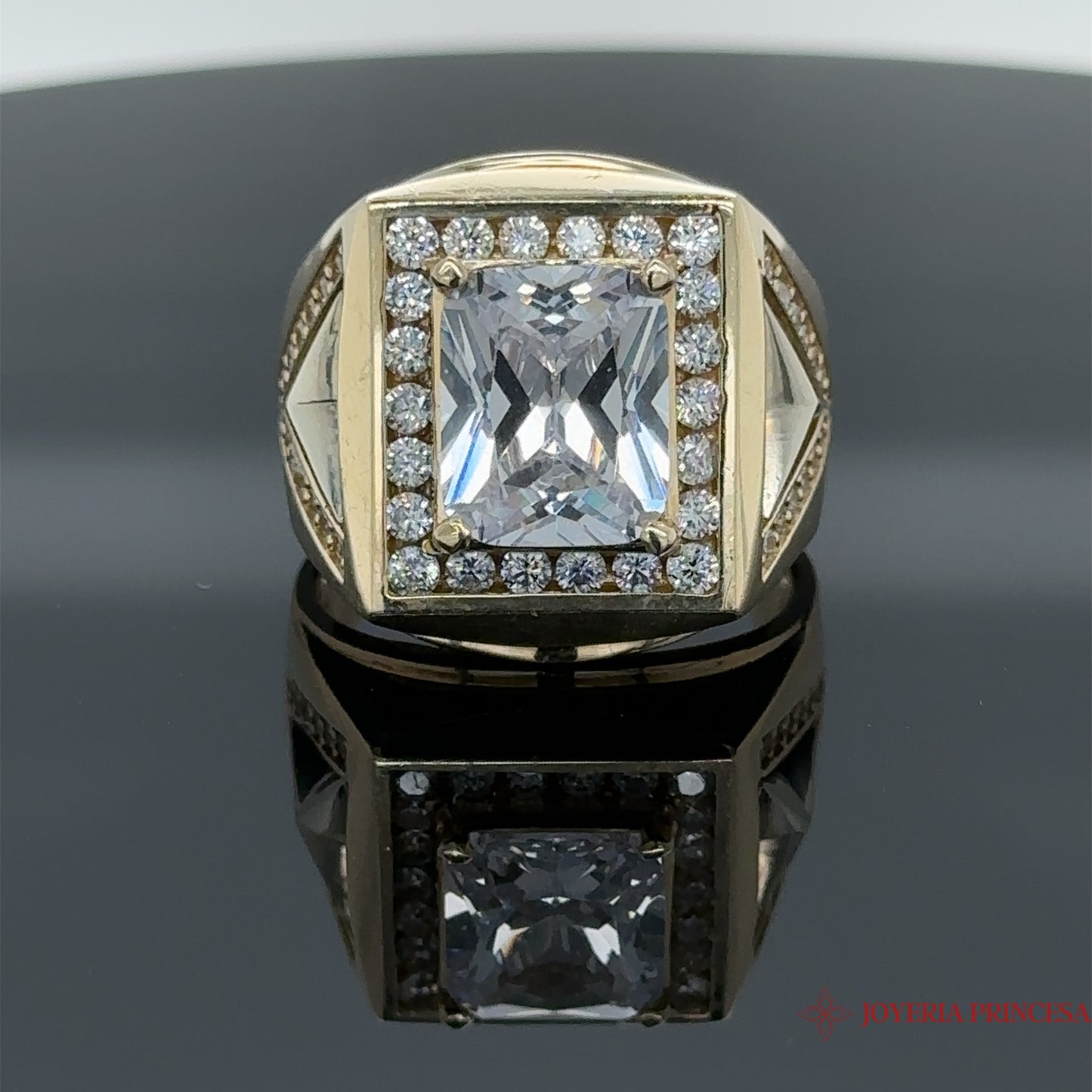 Anillo de oro de 14 quilates para hombre con circonita cuadrada